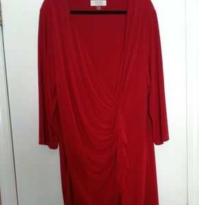 Red Faux Wrap Dress with Ruffles